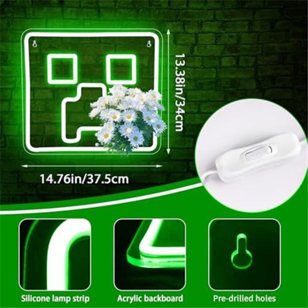 Neon LED Minecraft Creeper Wall Sign Gamer Decor - Picture 2 of 6